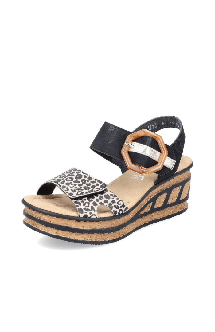 Rieker Detail Strap Wedge 68176 Sandals - Blue Water Clothing