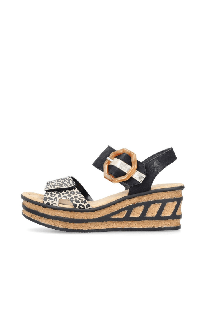 Rieker Detail Strap Wedge 68176 Sandals - Blue Water Clothing