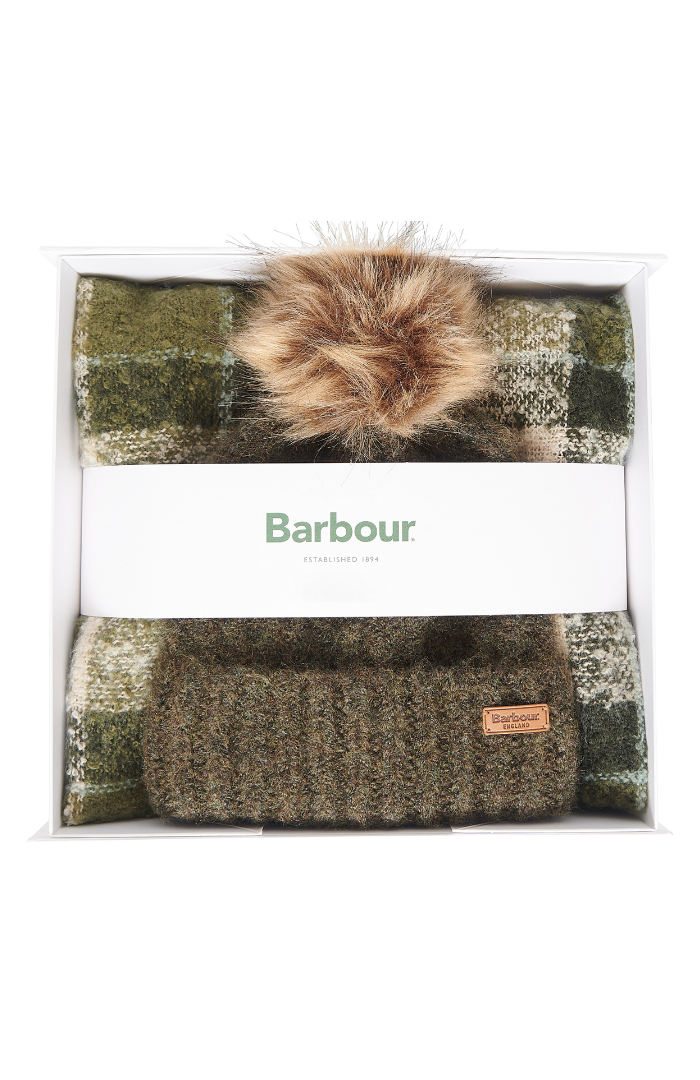 Barbour Saltburn Beanie And Tartan Scarf Giftset