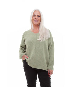 Dreams LondonSoft Tweed V - Neck Seam Detail JumperClothingPistachio - Blue Water Clothing