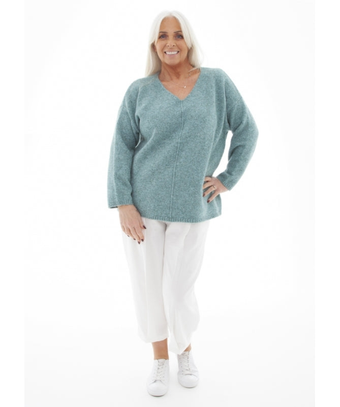 Soft Tweed V-Neck Seam Detail Jumper