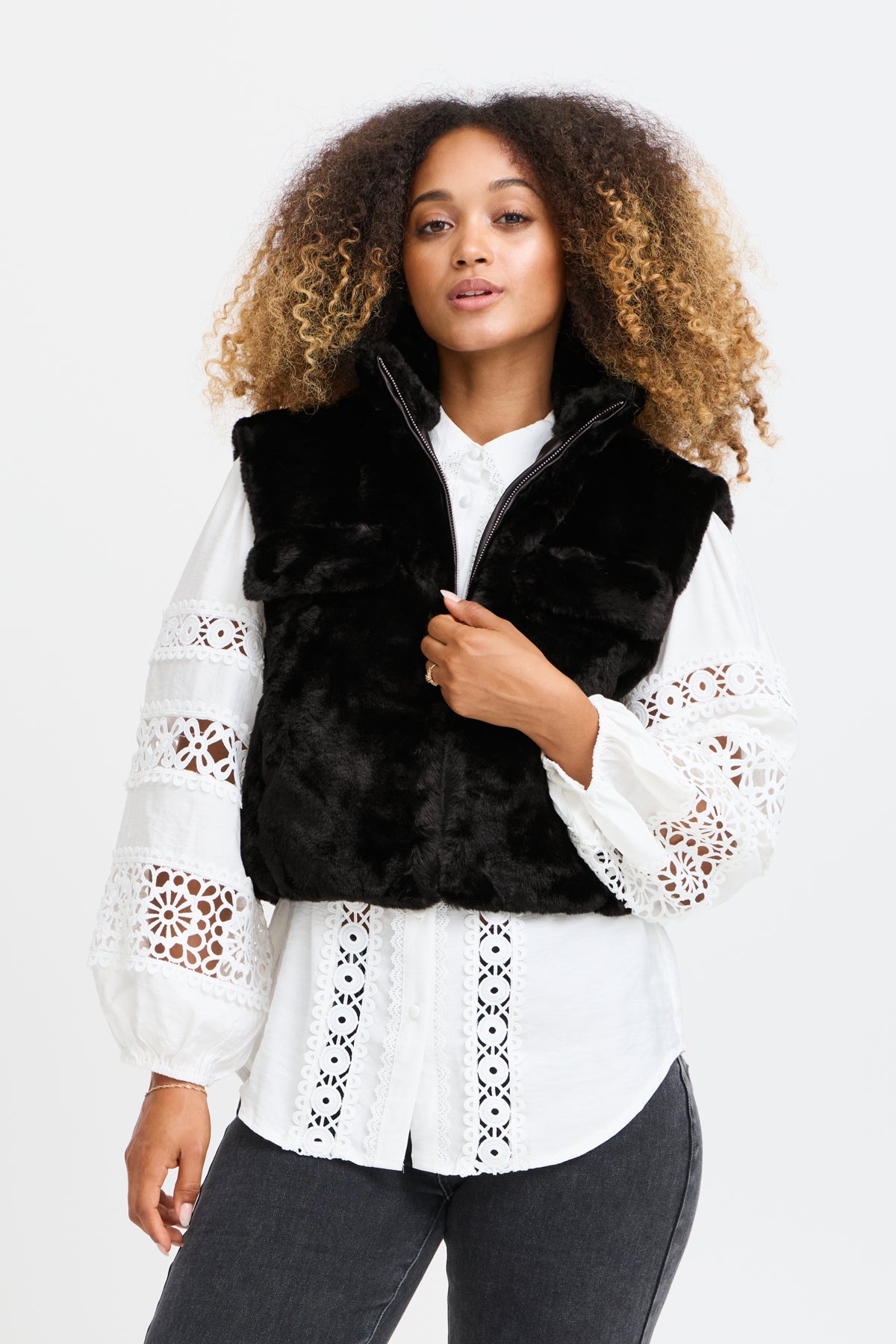 Sorbet Sbbine Faux Fur Waistcoat - Blue Water Clothing