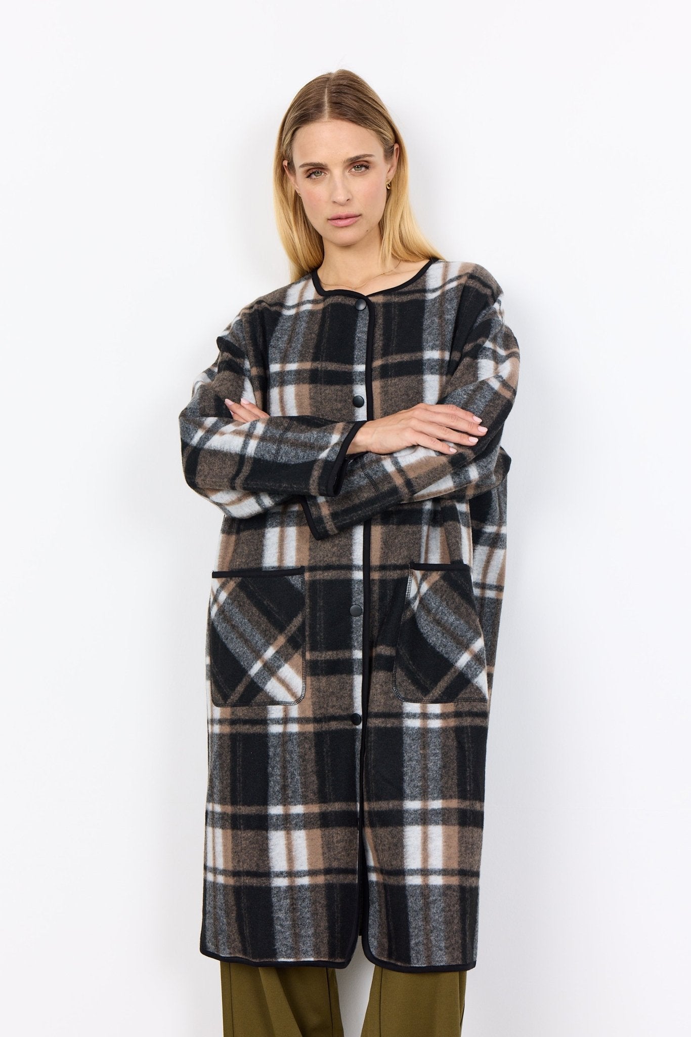 Soya ConceptSoya Concept Vocal 2 Fleece Coat Check BlackCoats & JacketsCheck Black - Blue Water Clothing