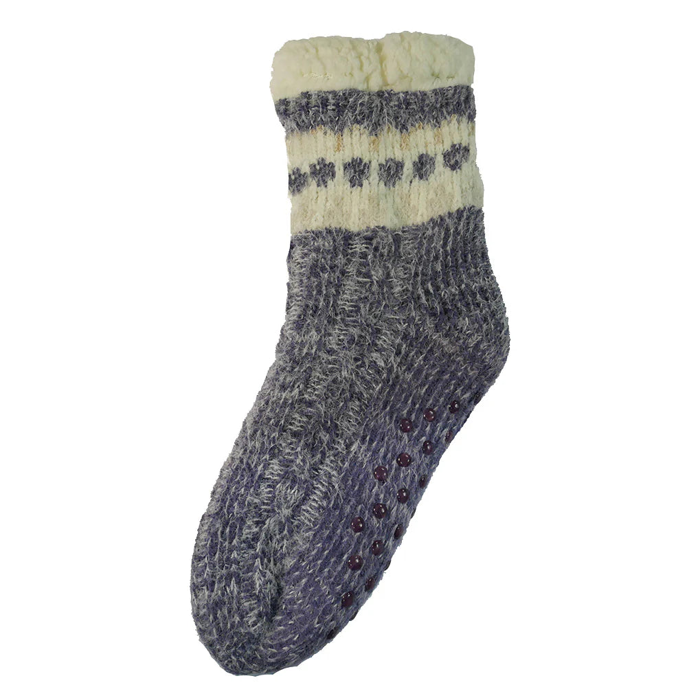 Gemjar Purple patterned fleece lined cable knit slipper socks