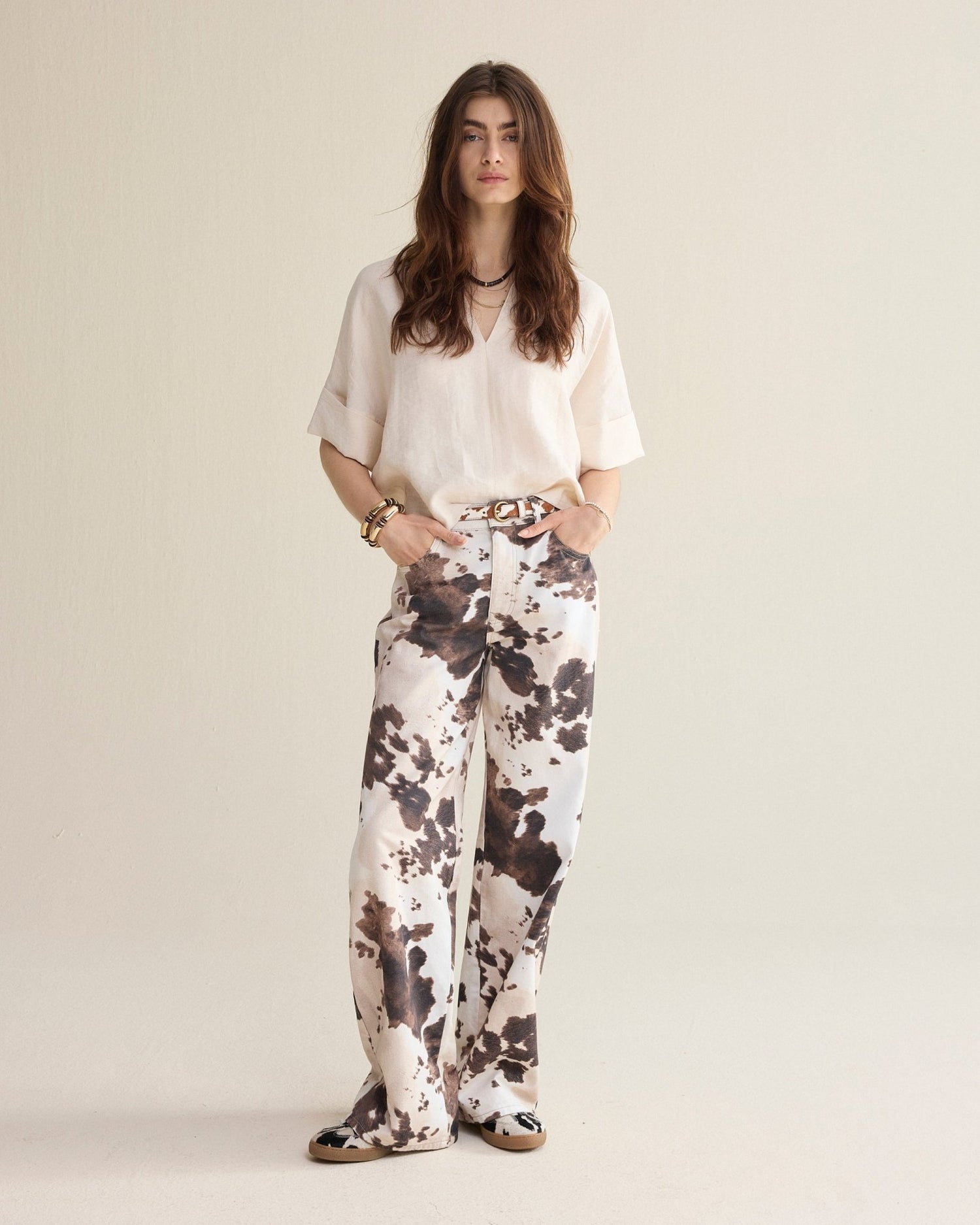 Summum WomanSummum Woman Cow Print Twill TrousersBottomsCow Print - Blue Water Clothing