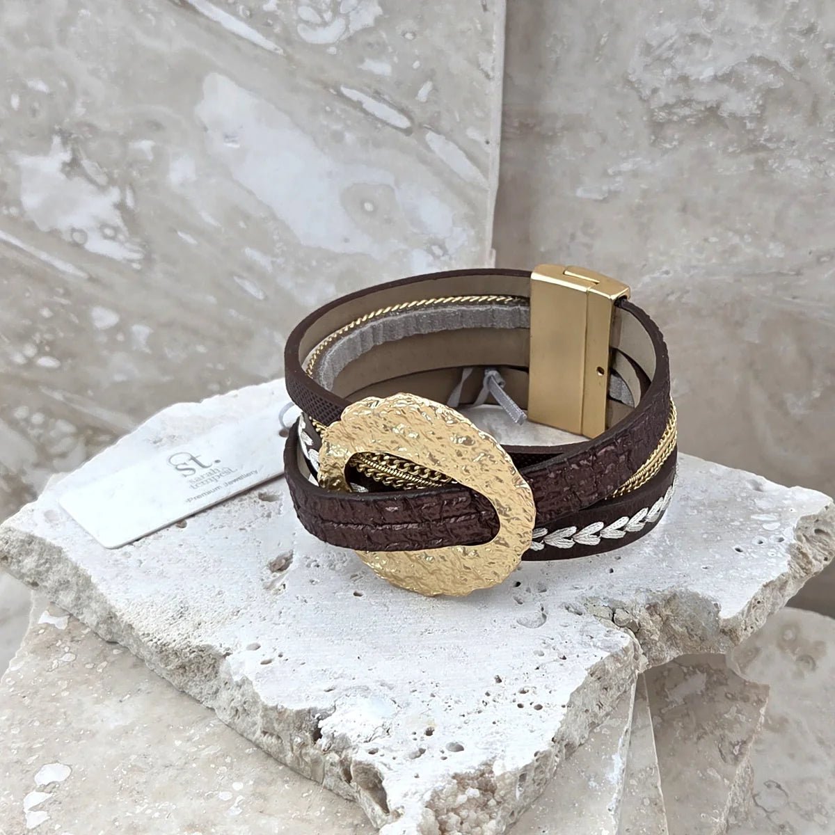 Tempest DesignsTempest Designs Textured circle bronze leather braceletAccessories - Blue Water Clothing