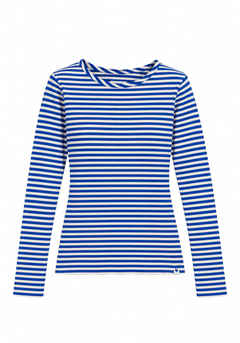 The Shirt Project Striped Long Sleeve Top 51931Ecru/Bright Blue - Blue Water Clothing