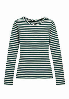 The Shirt Project Striped Long Sleeve Top 51931Ecru/Pine - Blue Water Clothing