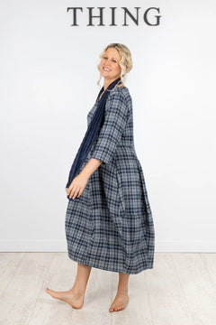 ThingThing Linen Check Dress 7195DressesNavy - Blue Water Clothing