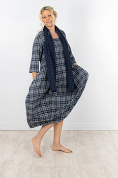 ThingThing Linen Check Dress 7195DressesNavy - Blue Water Clothing
