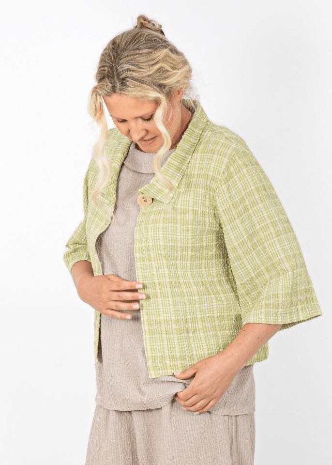 ThingThing Linen Check Jacket 7196ClothingBright Olive - Blue Water Clothing