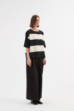 Tirelli Boxy Stripe Top Black/Cream - Blue Water Clothing
