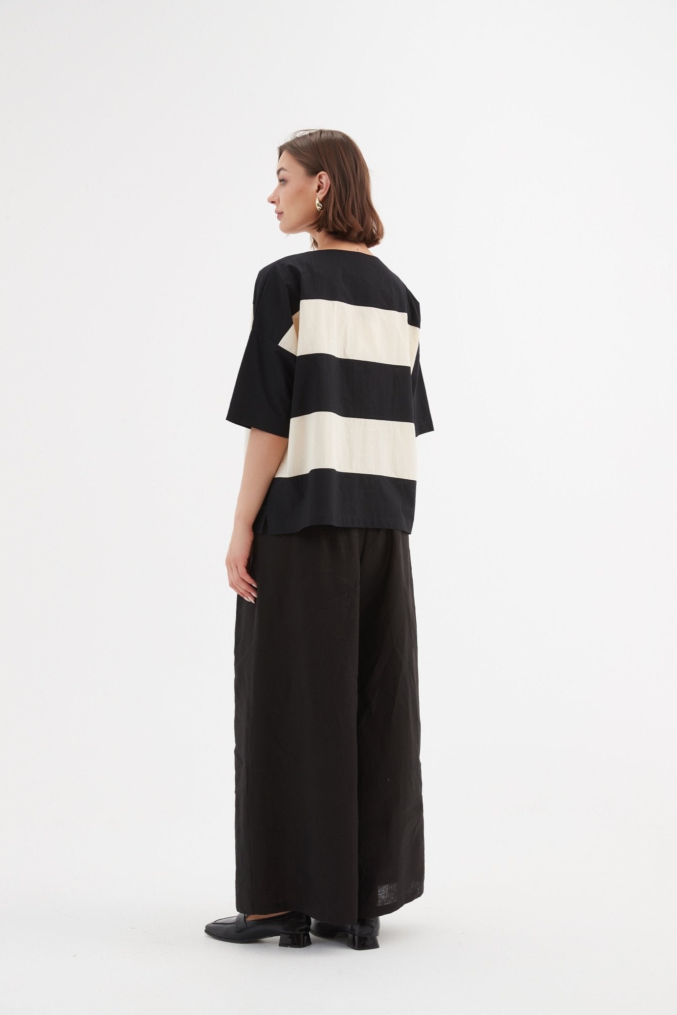 Tirelli Boxy Stripe Top Black/Cream - Blue Water Clothing