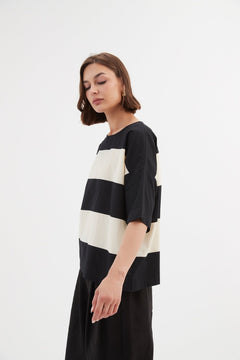 Tirelli Boxy Stripe Top Black/Cream - Blue Water Clothing
