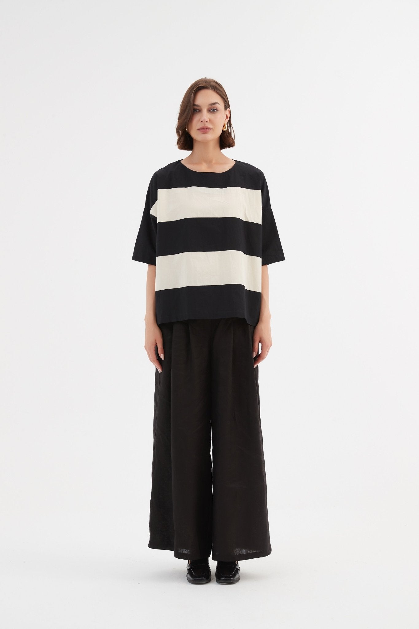 Tirelli Boxy Stripe Top Black/Cream - Blue Water Clothing