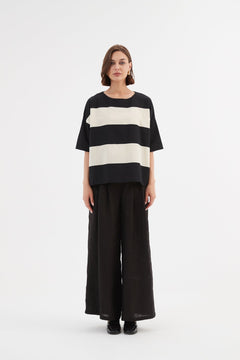 Tirelli Boxy Stripe Top Black/Cream - Blue Water Clothing