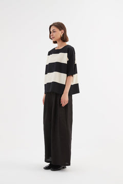 Tirelli Boxy Stripe Top Black/Cream - Blue Water Clothing