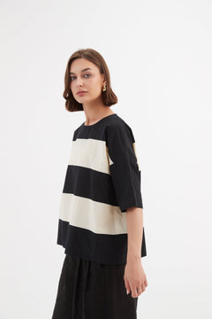 Tirelli Boxy Stripe Top Black/Cream - Blue Water Clothing