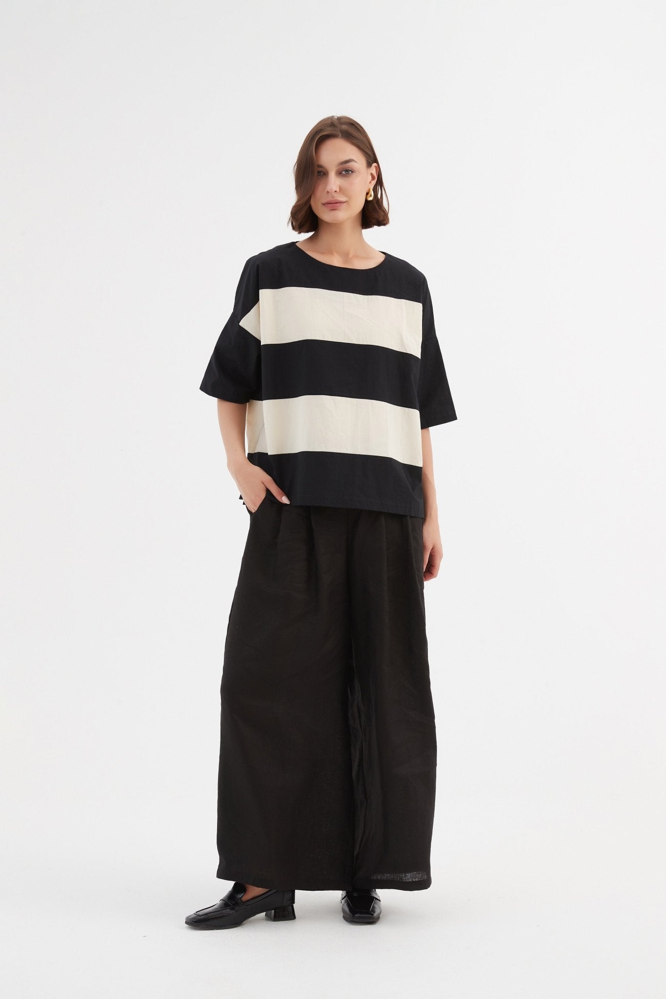 Tirelli Boxy Stripe Top Black/Cream - Blue Water Clothing