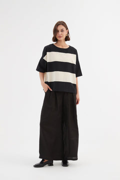 Tirelli Boxy Stripe Top Black/Cream - Blue Water Clothing