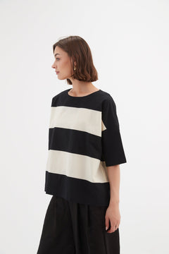 Tirelli Boxy Stripe Top Black/Cream - Blue Water Clothing