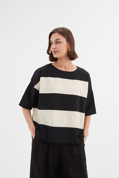 Tirelli Boxy Stripe Top Black/Cream - Blue Water Clothing