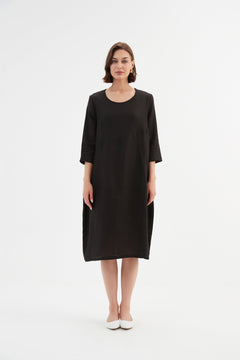 TirelliTirelli Diagonal Seam Linen Dress 100% Linen BlackClothingBlack - Blue Water Clothing