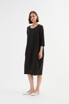 TirelliTirelli Diagonal Seam Linen Dress 100% Linen BlackClothingBlack - Blue Water Clothing