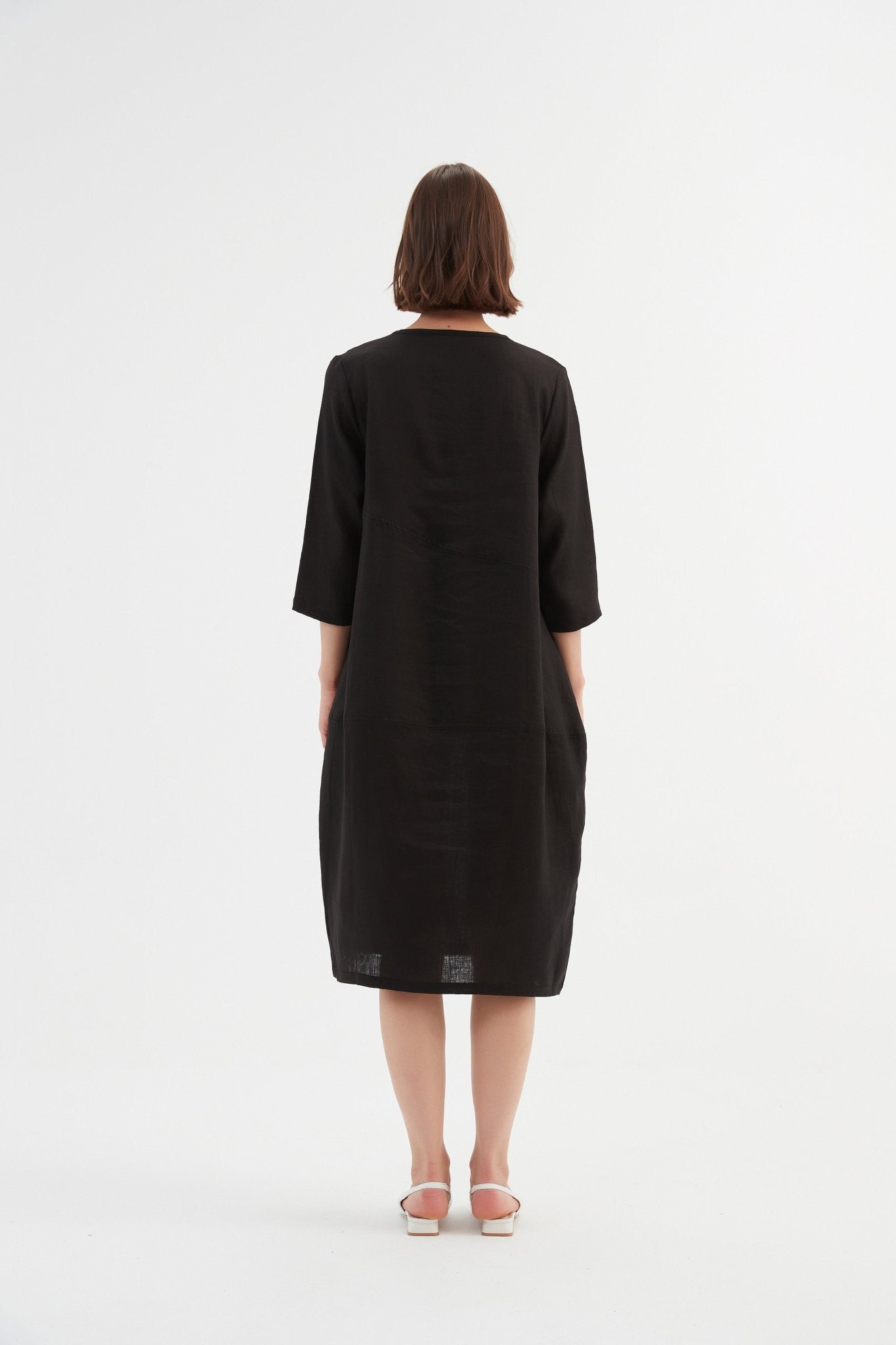 TirelliTirelli Diagonal Seam Linen Dress 100% Linen BlackClothingBlack - Blue Water Clothing
