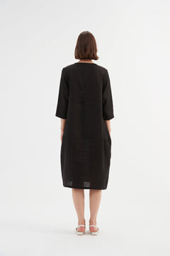 TirelliTirelli Diagonal Seam Linen Dress 100% Linen BlackClothingBlack - Blue Water Clothing