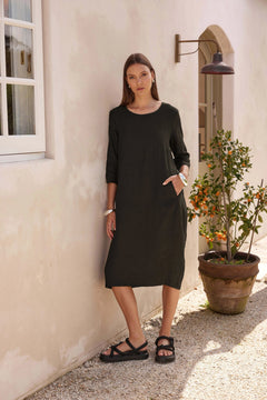 TirelliTirelli Diagonal Seam Linen Dress 100% Linen BlackClothingBlack - Blue Water Clothing