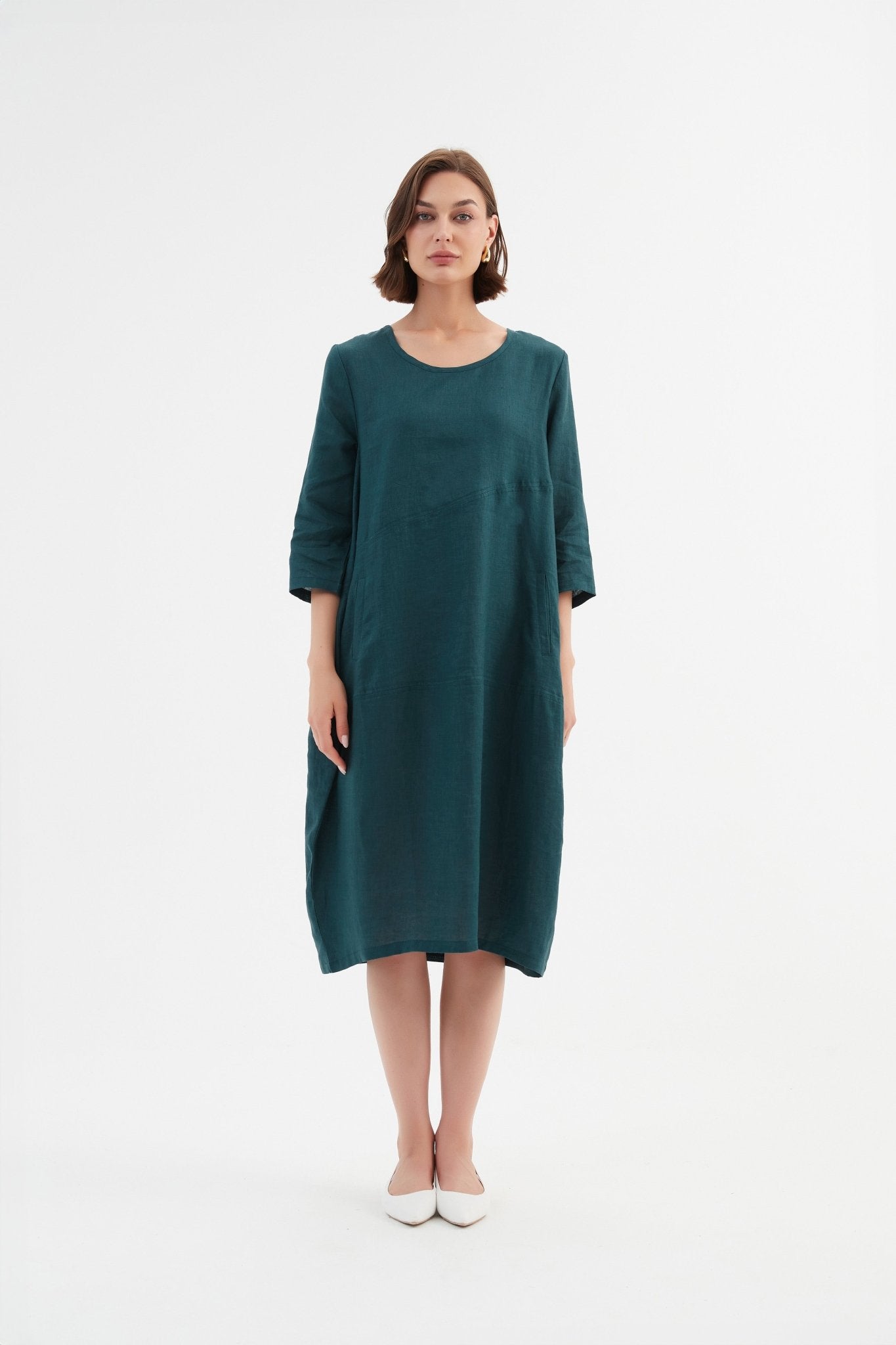 Tirelli Diagonal Seam Linen Dress 100% Linen Deep Marine - Blue Water Clothing