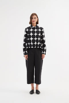 Tirelli Elastic Front Hem Print Shirt Black Spot Print - Blue Water Clothing