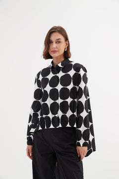 Tirelli Elastic Front Hem Print Shirt Black Spot Print - Blue Water Clothing