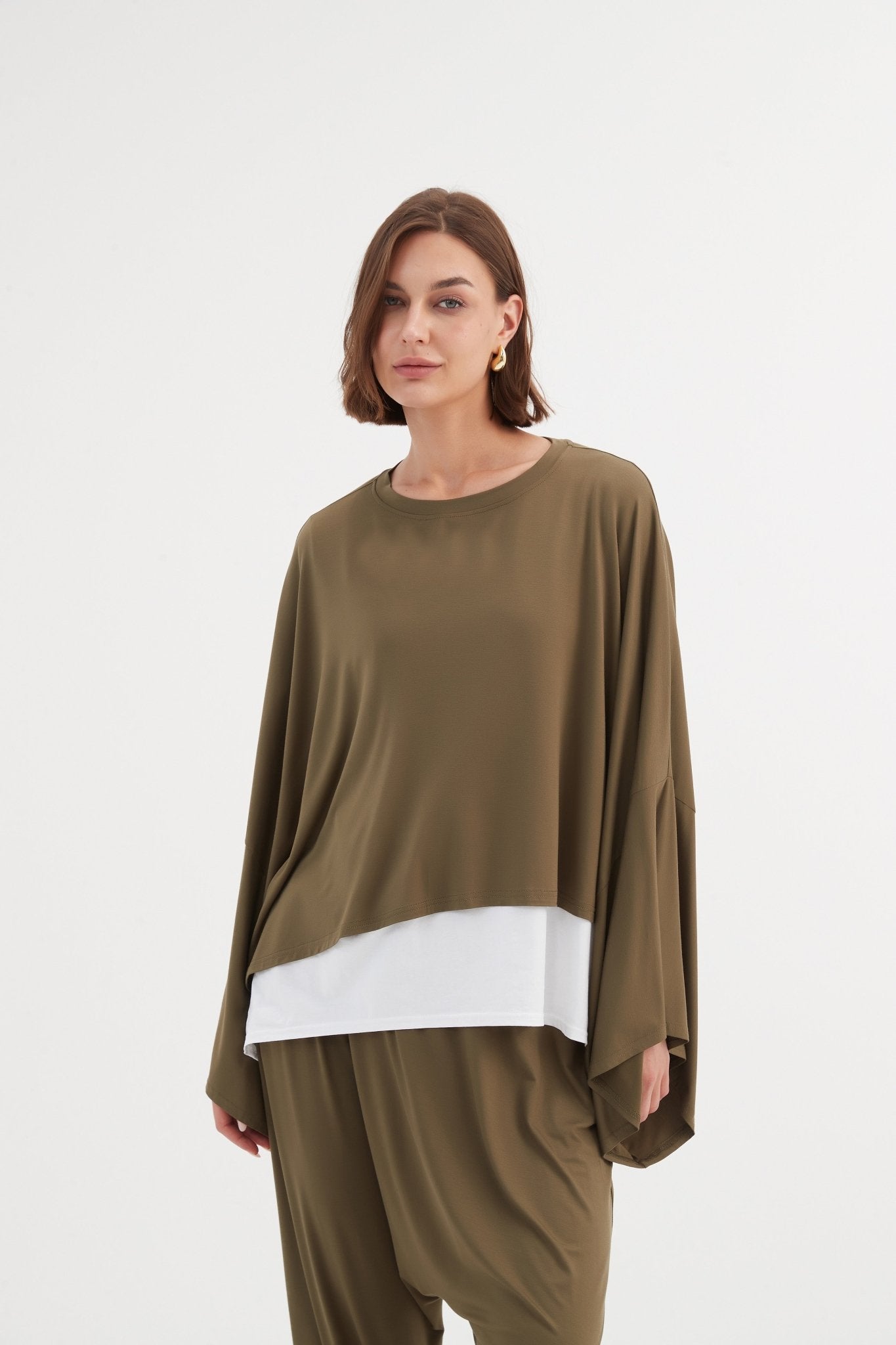 Tirelli Jersey Oversized Layer Top Khaki - Blue Water Clothing