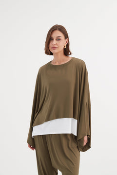 TirelliTirelli Jersey Oversized Layer Top KhakiClothingKhaki - Blue Water Clothing