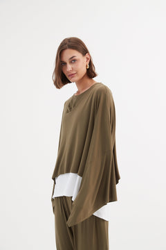TirelliTirelli Jersey Oversized Layer Top KhakiClothingKhaki - Blue Water Clothing