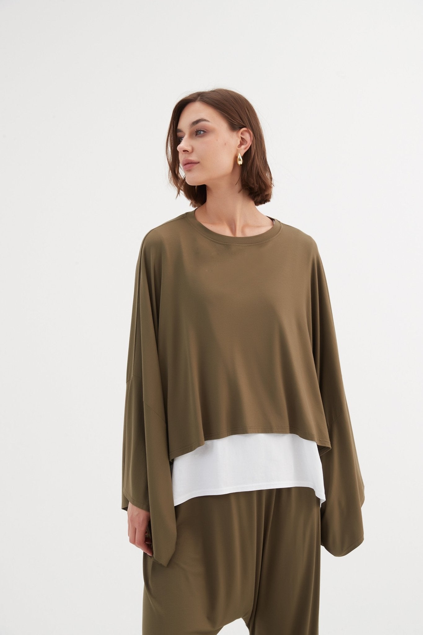 TirelliTirelli Jersey Oversized Layer Top KhakiClothingKhaki - Blue Water Clothing