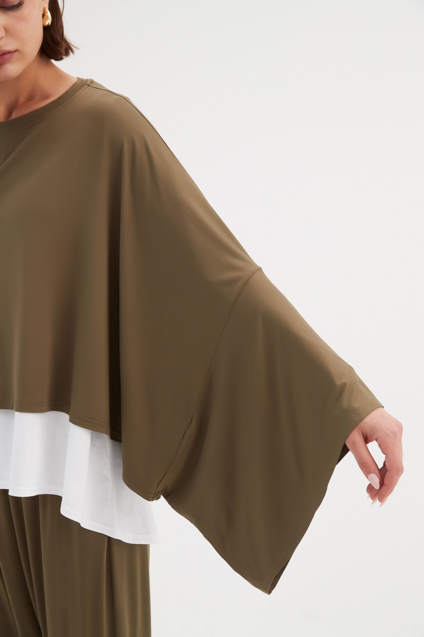 TirelliTirelli Jersey Oversized Layer Top KhakiClothingKhaki - Blue Water Clothing