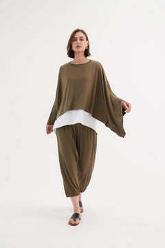 TirelliTirelli Jersey Oversized Layer Top KhakiClothingKhaki - Blue Water Clothing