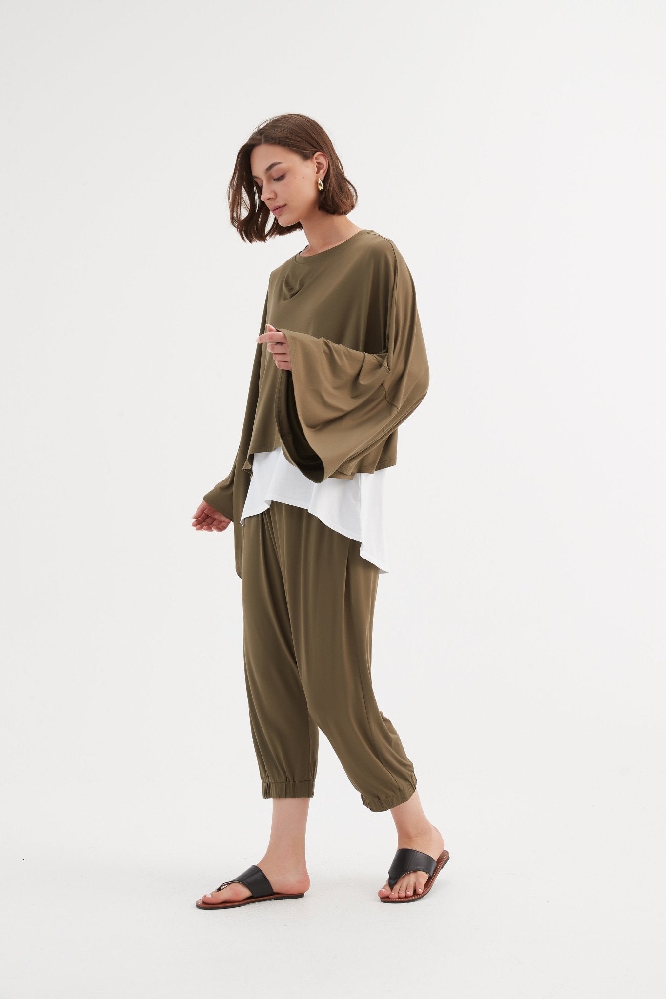 TirelliTirelli Jersey Oversized Layer Top KhakiClothingKhaki - Blue Water Clothing