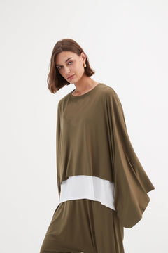 TirelliTirelli Jersey Oversized Layer Top KhakiClothingKhaki - Blue Water Clothing