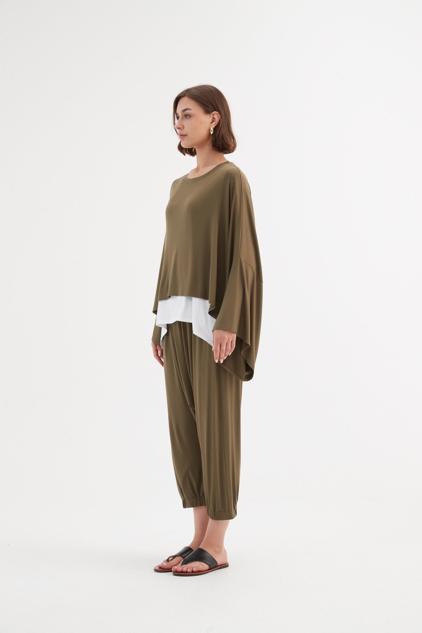 TirelliTirelli Jersey Oversized Layer Top KhakiClothingKhaki - Blue Water Clothing