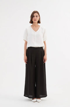 TirelliTirelli Pleat Front Palazzo Pant 100% Linen Dark Moss*ClothingBlack - Blue Water Clothing