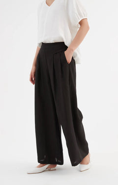 TirelliTirelli Pleat Front Palazzo Pant 100% Linen Dark Moss*ClothingBlack - Blue Water Clothing