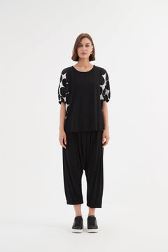 Tirelli Puff Sleeve Combi Tee Black Spot Print - Blue Water Clothing