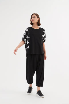 Tirelli Puff Sleeve Combi Tee Black Spot Print - Blue Water Clothing