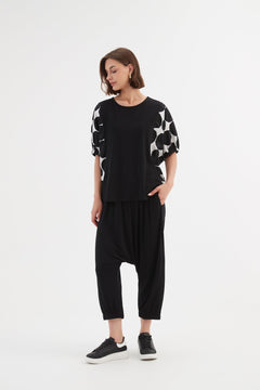 Tirelli Puff Sleeve Combi Tee Black Spot Print - Blue Water Clothing