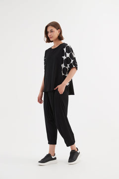 Tirelli Puff Sleeve Combi Tee Black Spot Print - Blue Water Clothing