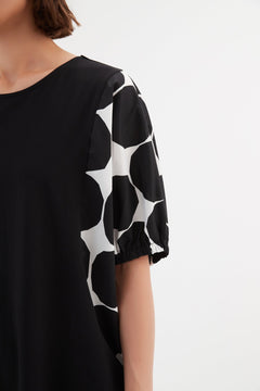Tirelli Puff Sleeve Combi Tee Black Spot Print - Blue Water Clothing